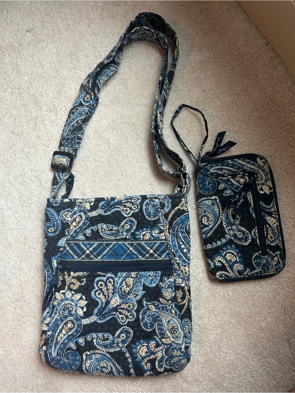Vera Bradley Quilted Paisley Crossbody Bag with Matching Wristlet - Windsor Navy